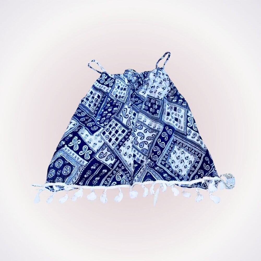 Vanilla Star blue and white paisley handkerchief print tank top | Sz S